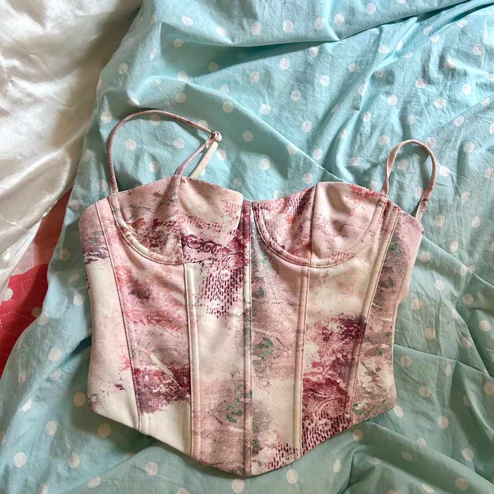 White Fox Boutique Pink and White Crop Top